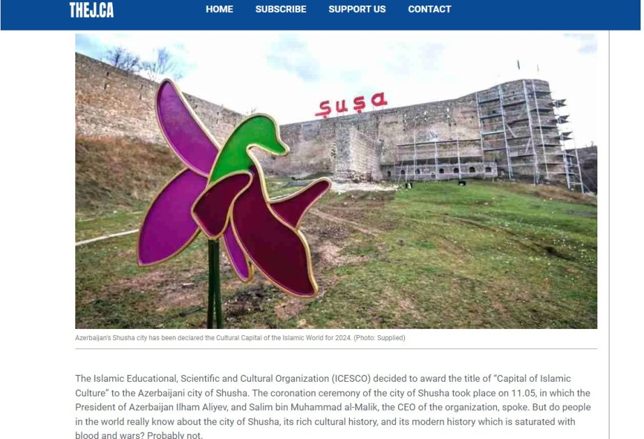 Kanada mətbuatı İslam dünyasının mədəniyyət paytaxtı olan Şuşadan yazıb