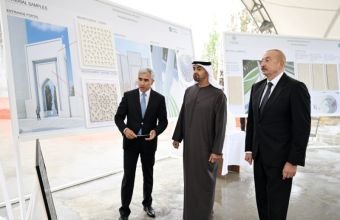 İlham Əliyev və Şeyx Məhəmməd bin Zayed Al Nəhyan Yeni Şuşa məscidində tikinti işlərinin gedişi ilə tanış olublar -