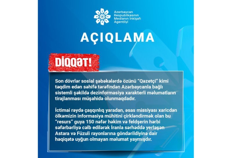 MEDİA sosial şəbəkələrdə informasiya təxribatlarını qəti şəkildə pisləyib