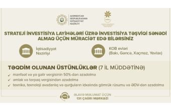 Bu günədək 527 sahibkarlıq subyektinə 632 investisiya təşviqi sənədi təqdim edilib