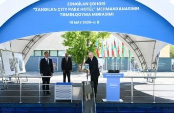 İlham Əliyev Zəngilanda "Zangilan City Park Hotel"in təməlini qoyub -